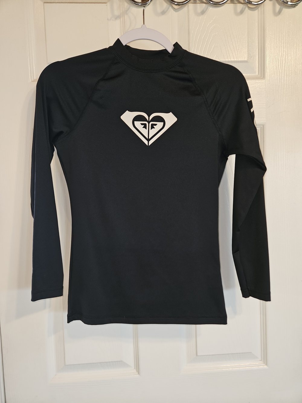 Roxy Black Long-Sleeve Rash Guard with White Logo